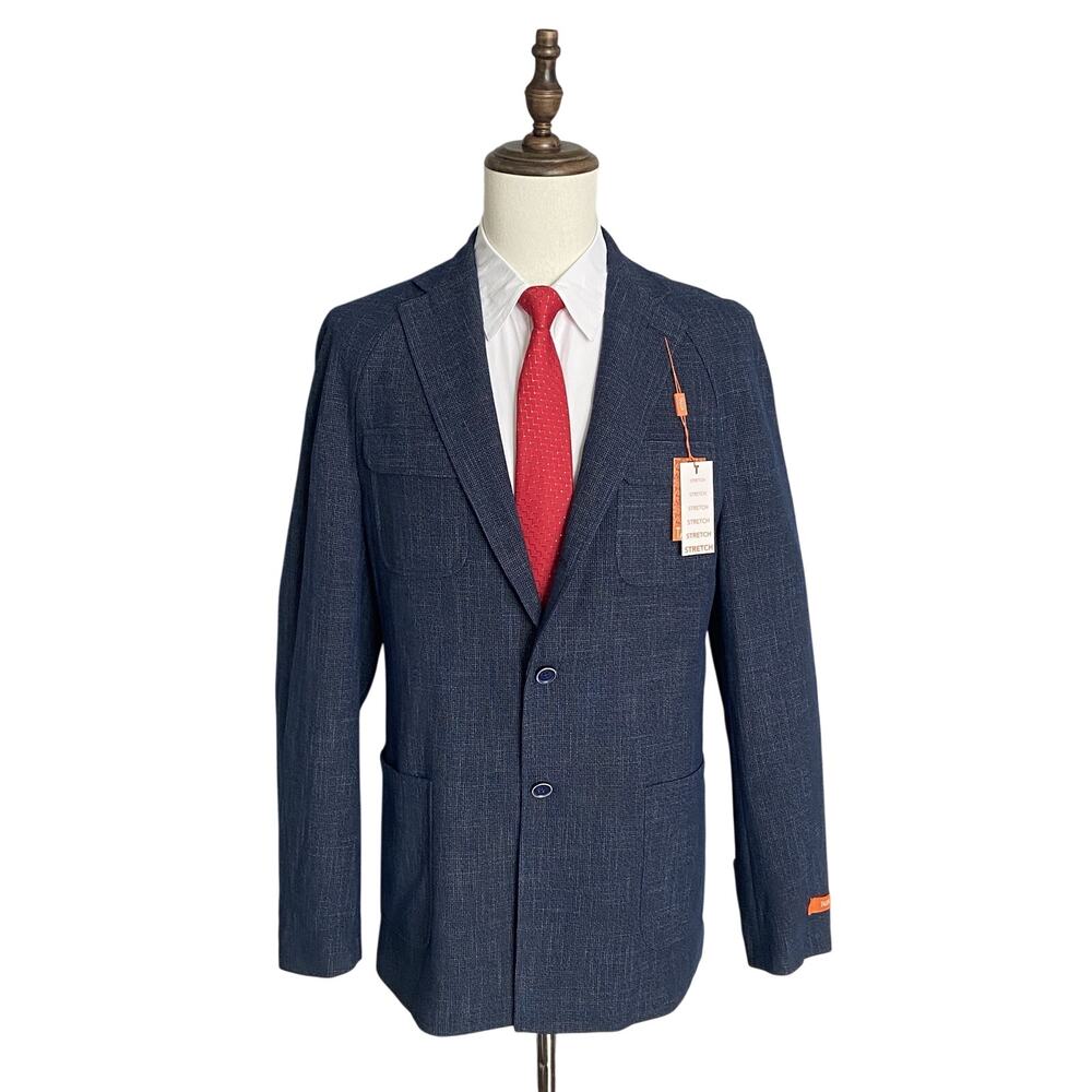 Tallia Sport Coat Men's 42 Long Vanguard Navy & Grey Textured Stretch NEW